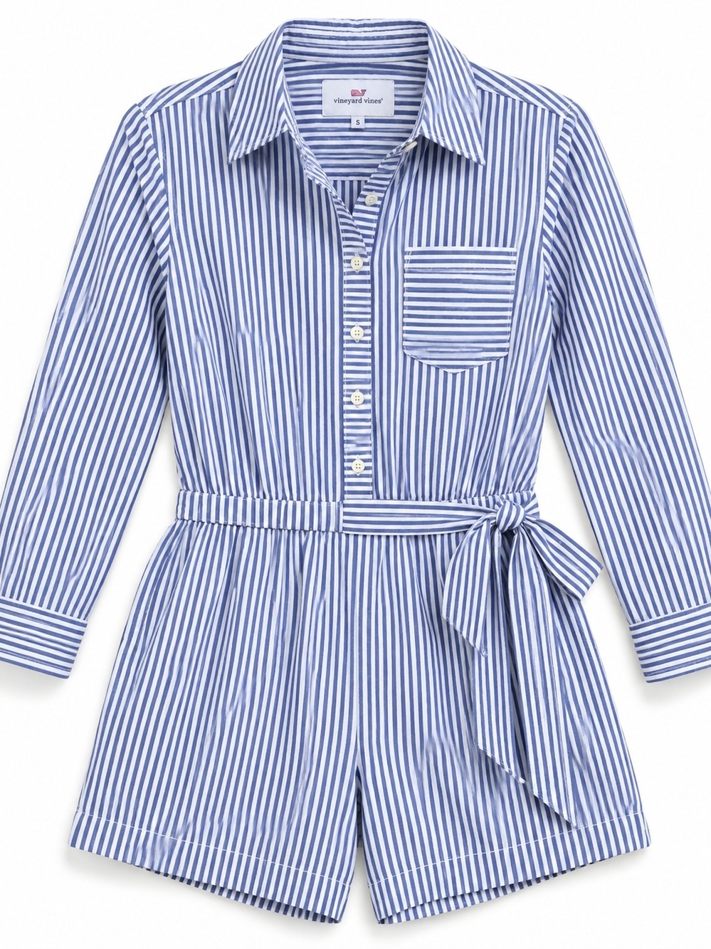 Vineyard Vines Women's Size 6 Blue White Striped Belted Romper Cotton
